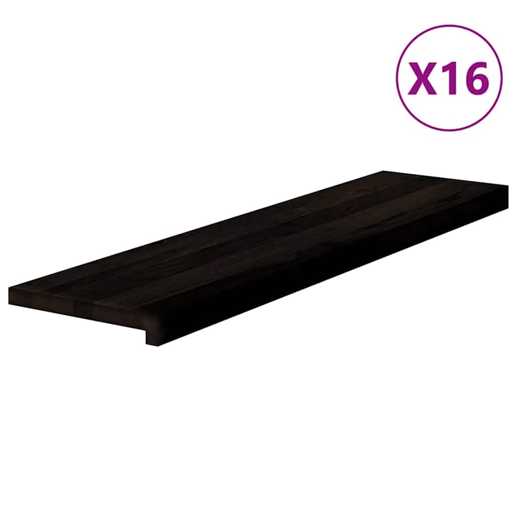 Stair Treads 16 pcs Brown Black 100x30x2 cm Solid Wood Oak