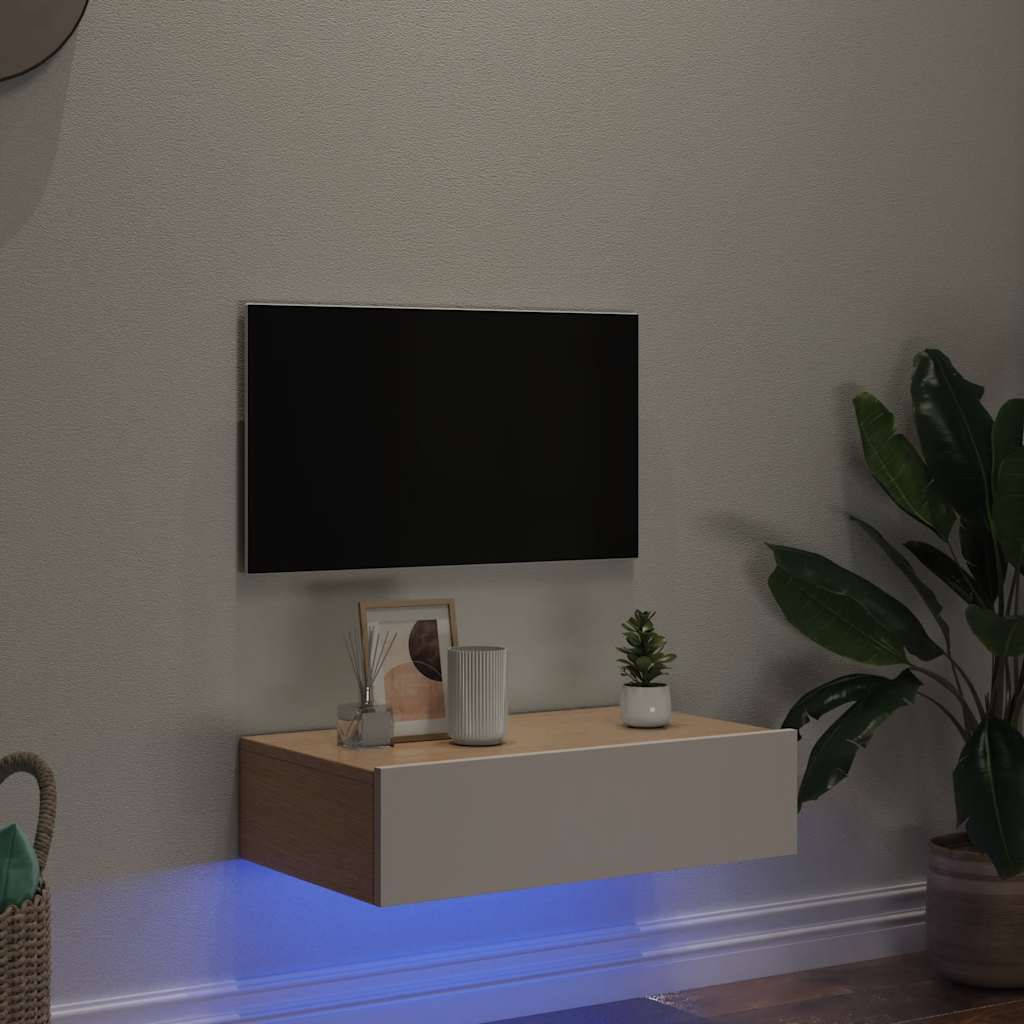 vidaXL TV Cabinet with LED Lights White 60x35x15.5 cm