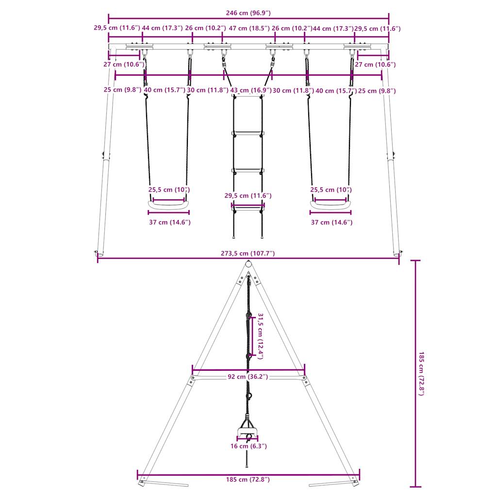 Outdoor Swing Set with Swings and Ladder