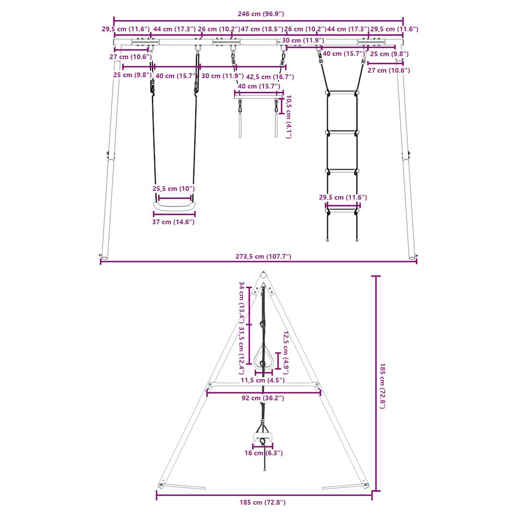Outdoor Swing Set with Swing, Trapeze, Ladder
