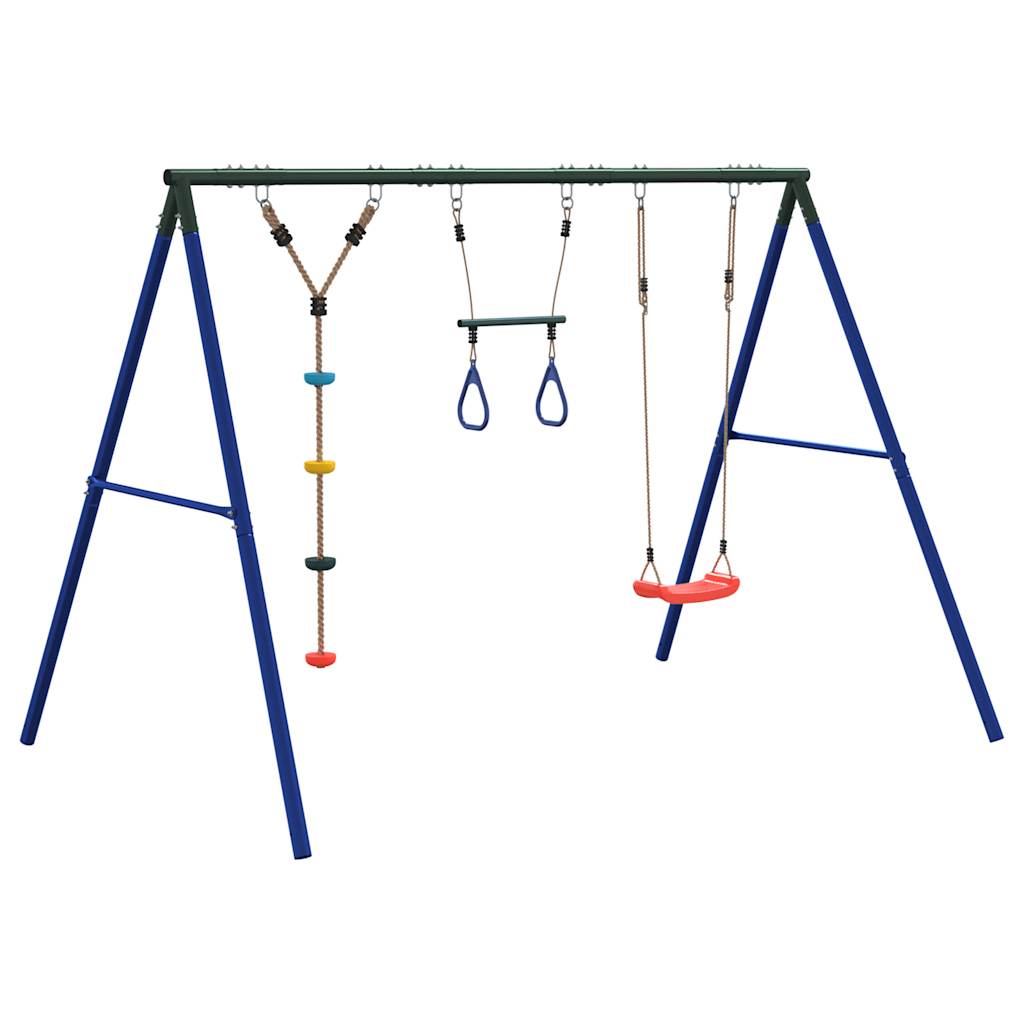 Outdoor Swing Set with Swing, Trapeze, Disc Swing