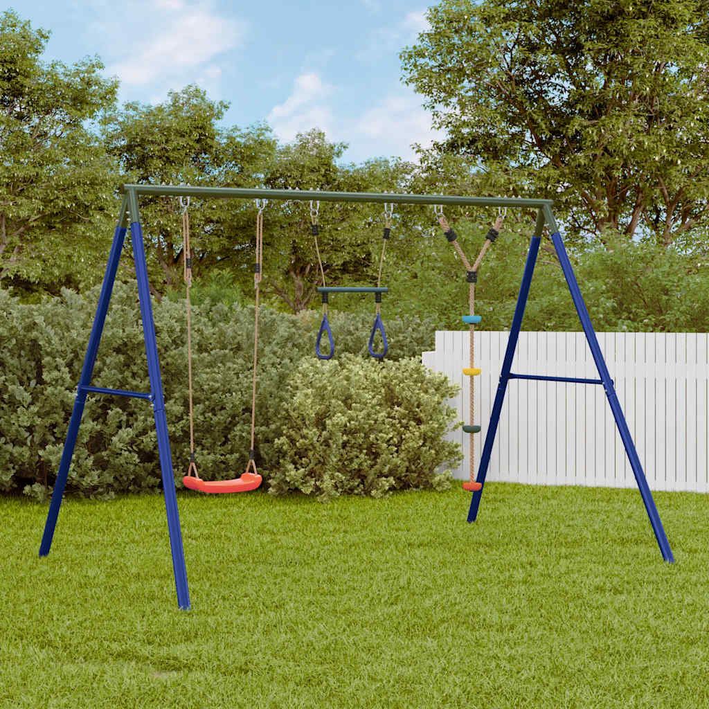 Outdoor Swing Set with Swing, Trapeze, Disc Swing