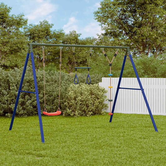 Outdoor Swing Set with Swing, Trapeze, Disc Swing