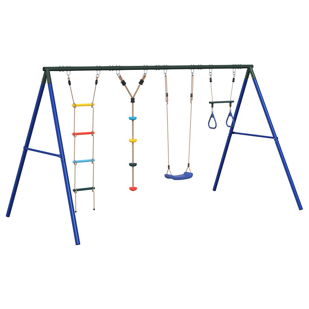 Outdoor Swing Set with Swing, Trapeze, Ladder, Disc Swing