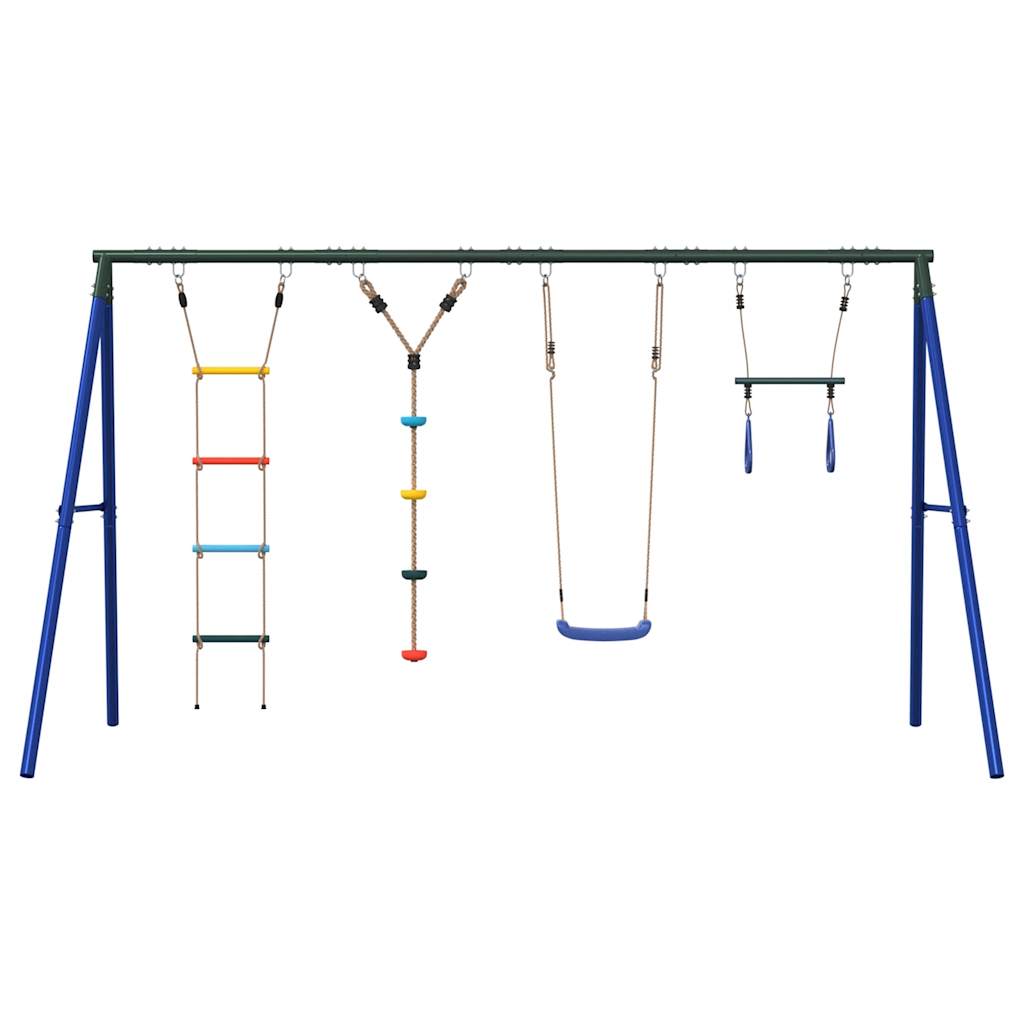 Outdoor Swing Set with Swing, Trapeze, Ladder, Disc Swing