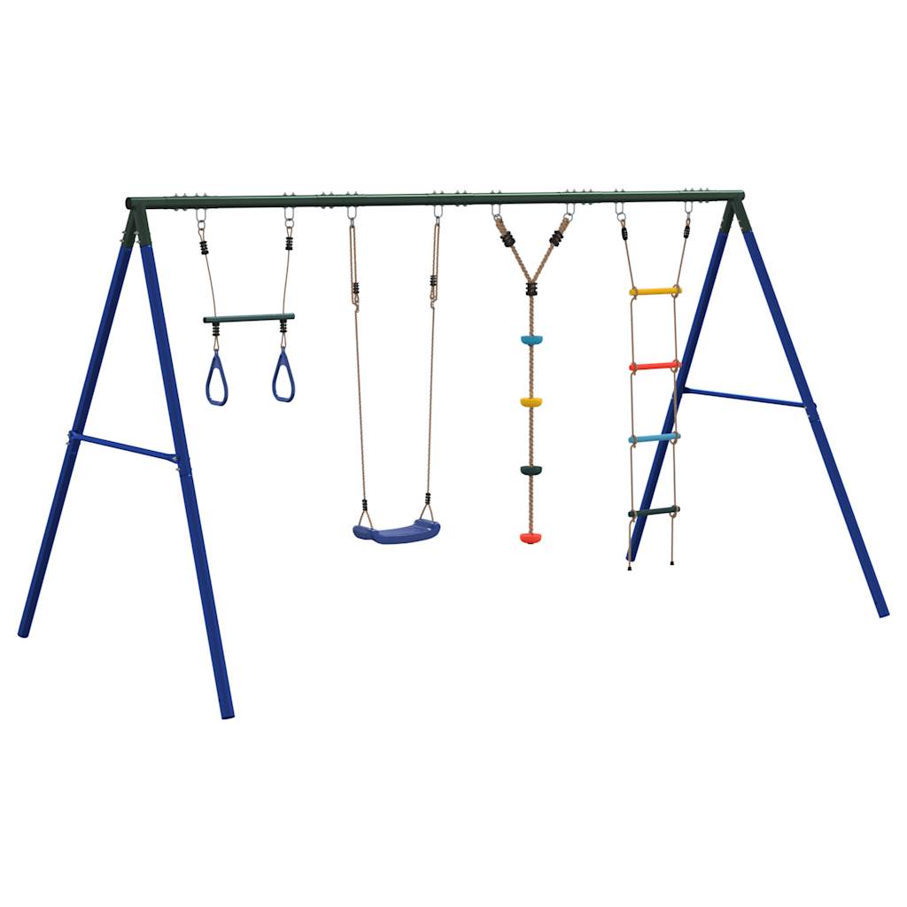 Outdoor Swing Set with Swing, Trapeze, Ladder, Disc Swing