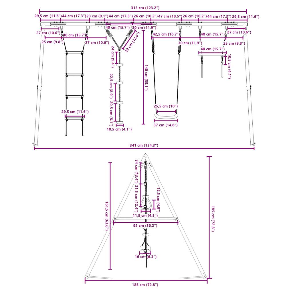 Outdoor Swing Set with Swing, Trapeze, Ladder, Disc Swing