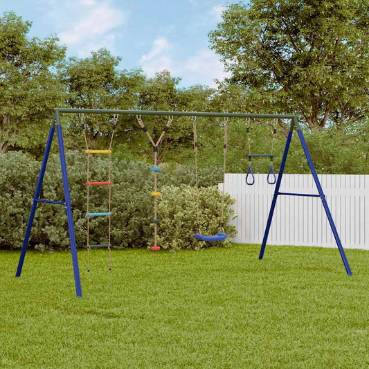 Outdoor Swing Set with Swing, Trapeze, Ladder, Disc Swing