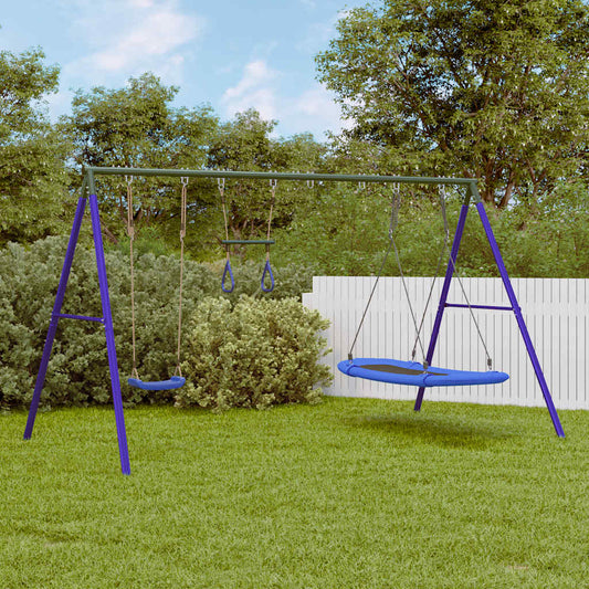 Outdoor Swing Set with Swing, Trapeze, Nest Swing
