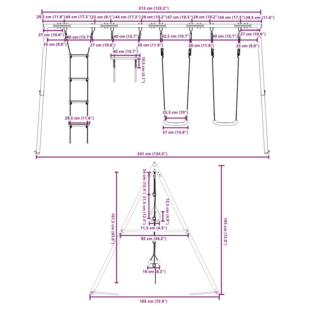 Outdoor Swing Set with Swings, Trapeze, Ladder
