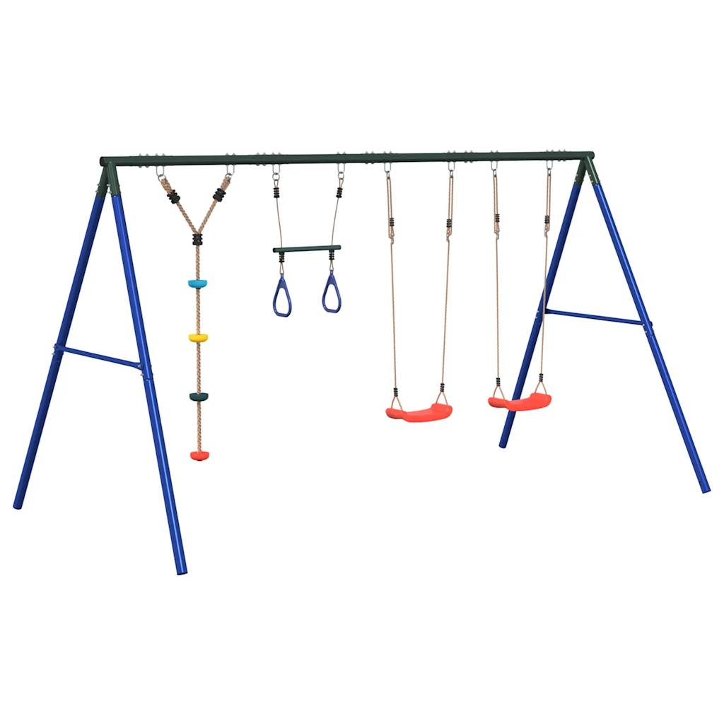 Outdoor Swing Set with Swings, Trapeze, Disc Swing