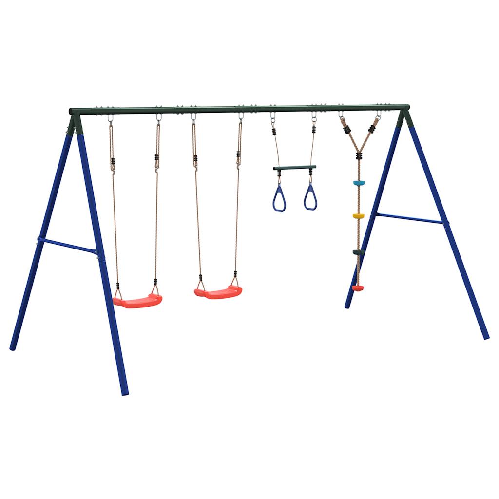 Outdoor Swing Set with Swings, Trapeze, Disc Swing