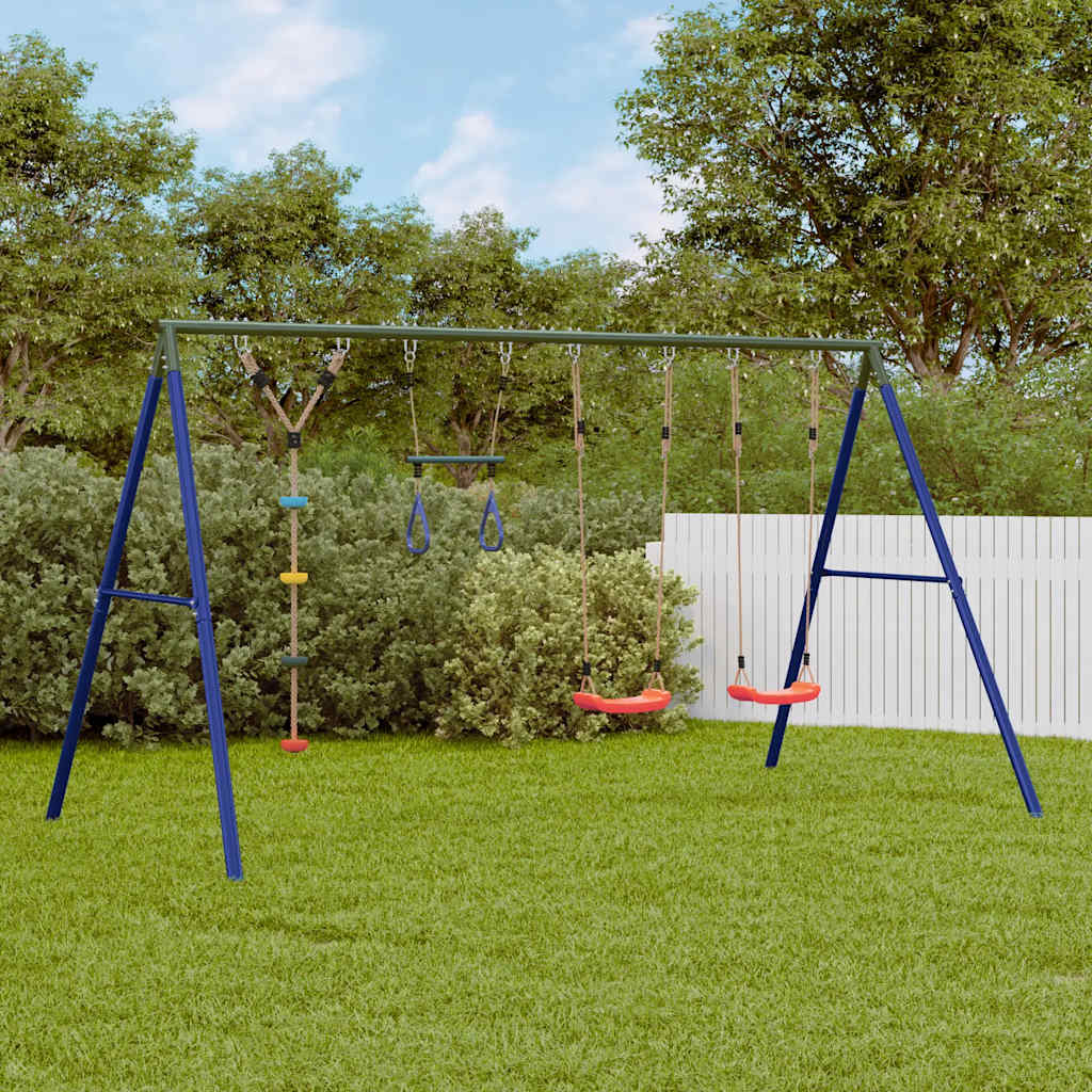Outdoor Swing Set with Swings, Trapeze, Disc Swing