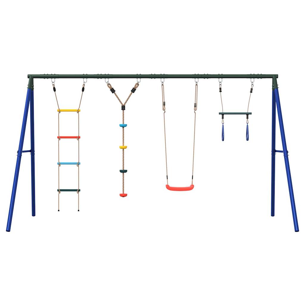 Outdoor Swing Set with Swing, Trapeze, Ladder, Disc Swing