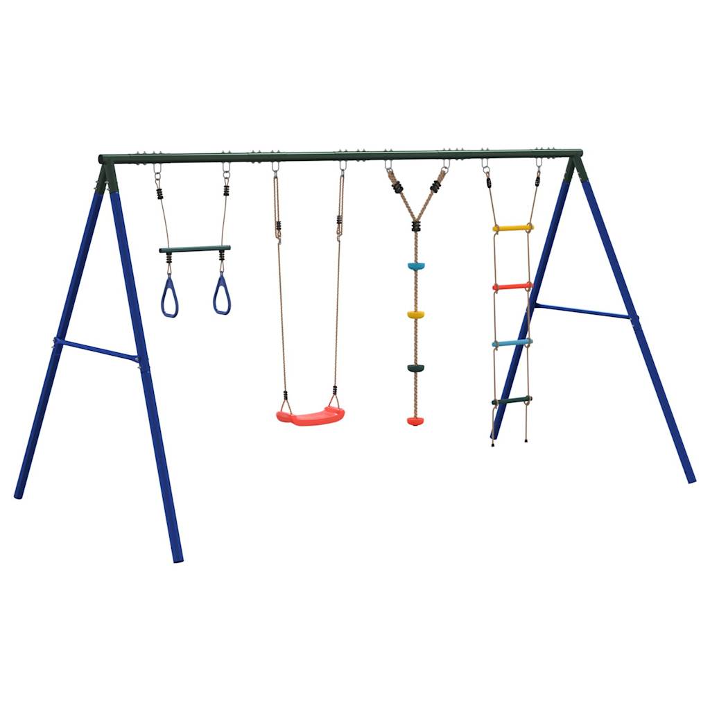 Outdoor Swing Set with Swing, Trapeze, Ladder, Disc Swing