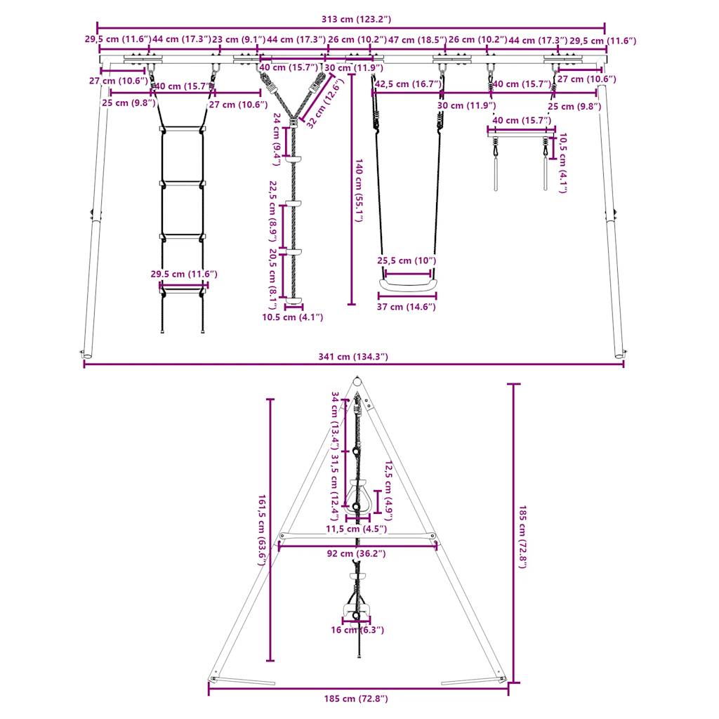 Outdoor Swing Set with Swing, Trapeze, Ladder, Disc Swing