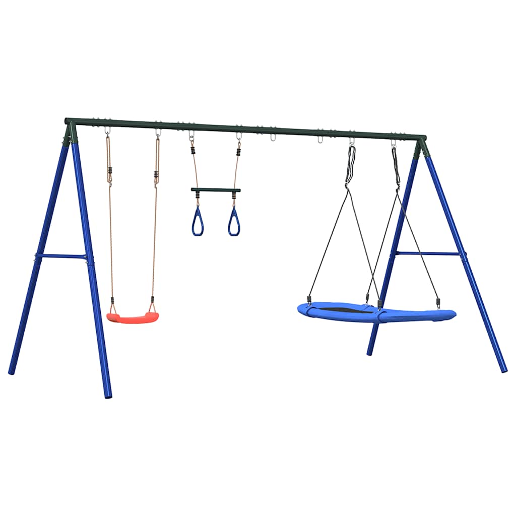 Outdoor Swing Set with Swing, Trapeze, Nest Swing