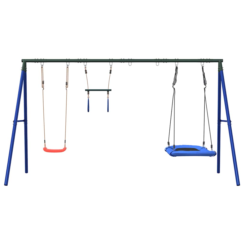 Outdoor Swing Set with Swing, Trapeze, Nest Swing