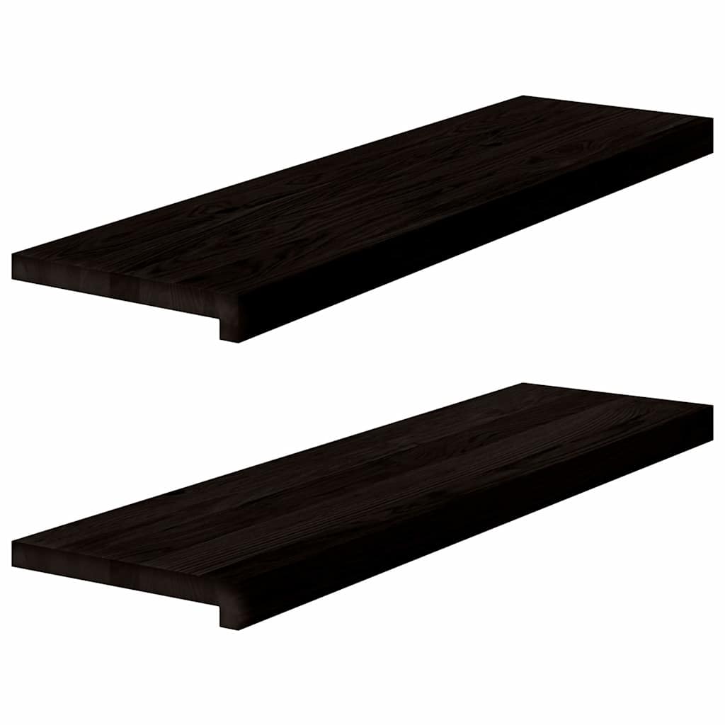 Stair Treads 2 pcs Brown Black 90x30x2 cm Solid Wood Oak
