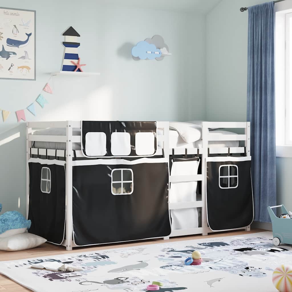 Bunk Bed without Mattress White&Black 90x200 cm Solid Wood Pine