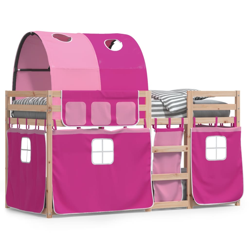 vidaXL Bunk Bed with Curtains Pink 75x190 cm Solid Wood Pine