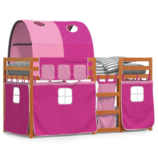 vidaXL Bunk Bed with Curtains Pink 75x190 cm Solid Wood Pine