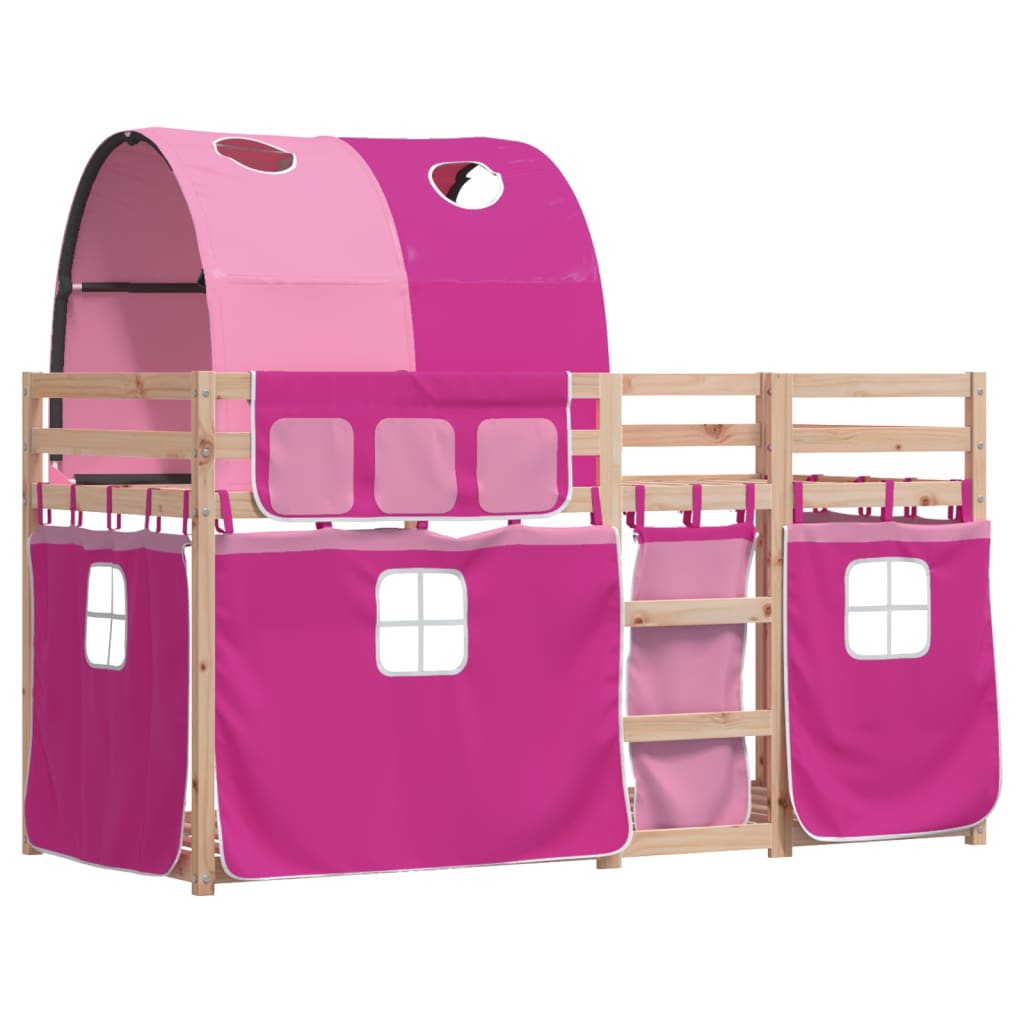 vidaXL Bunk Bed with Curtains Pink 90x190 cm Solid Wood Pine