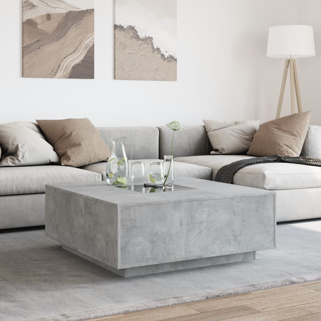 Coffee Table with Infinity LED Concrete Grey 100x100x40 cm