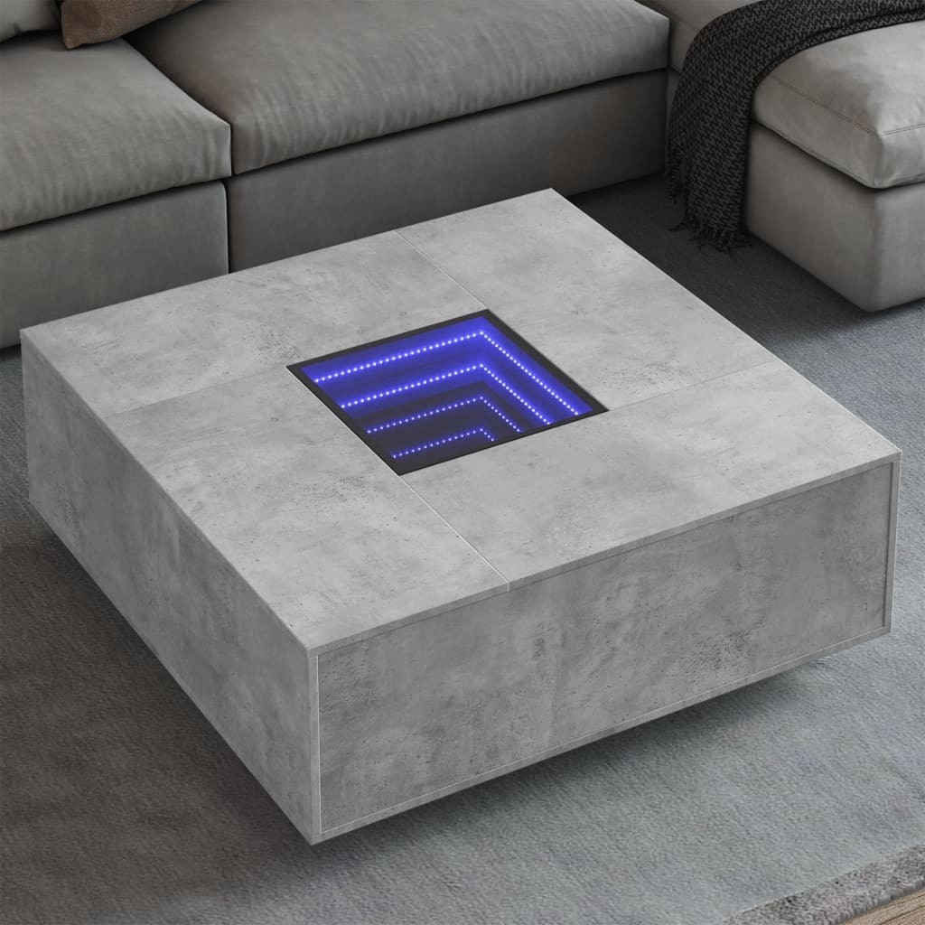 Coffee Table with Infinity LED Concrete Grey 100x100x40 cm