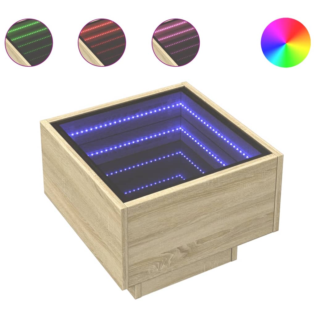 Bedside Table with Infinity LED Sonoma Oak 40x40x30 cm