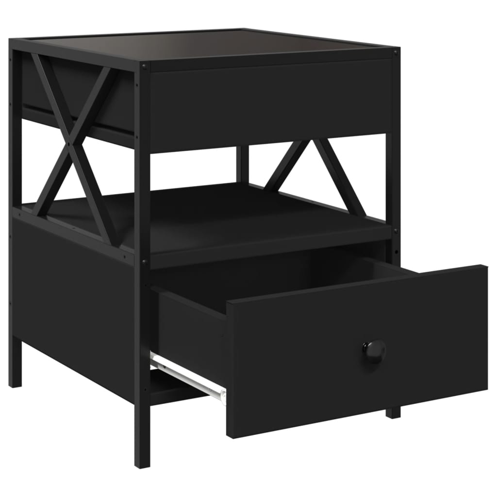 Bedside Table with Infinity LED Black 40x40x51 cm