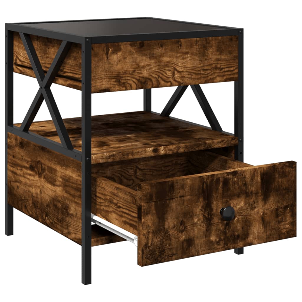 Bedside Table with Infinity LED Smoked Oak 40x40x51 cm