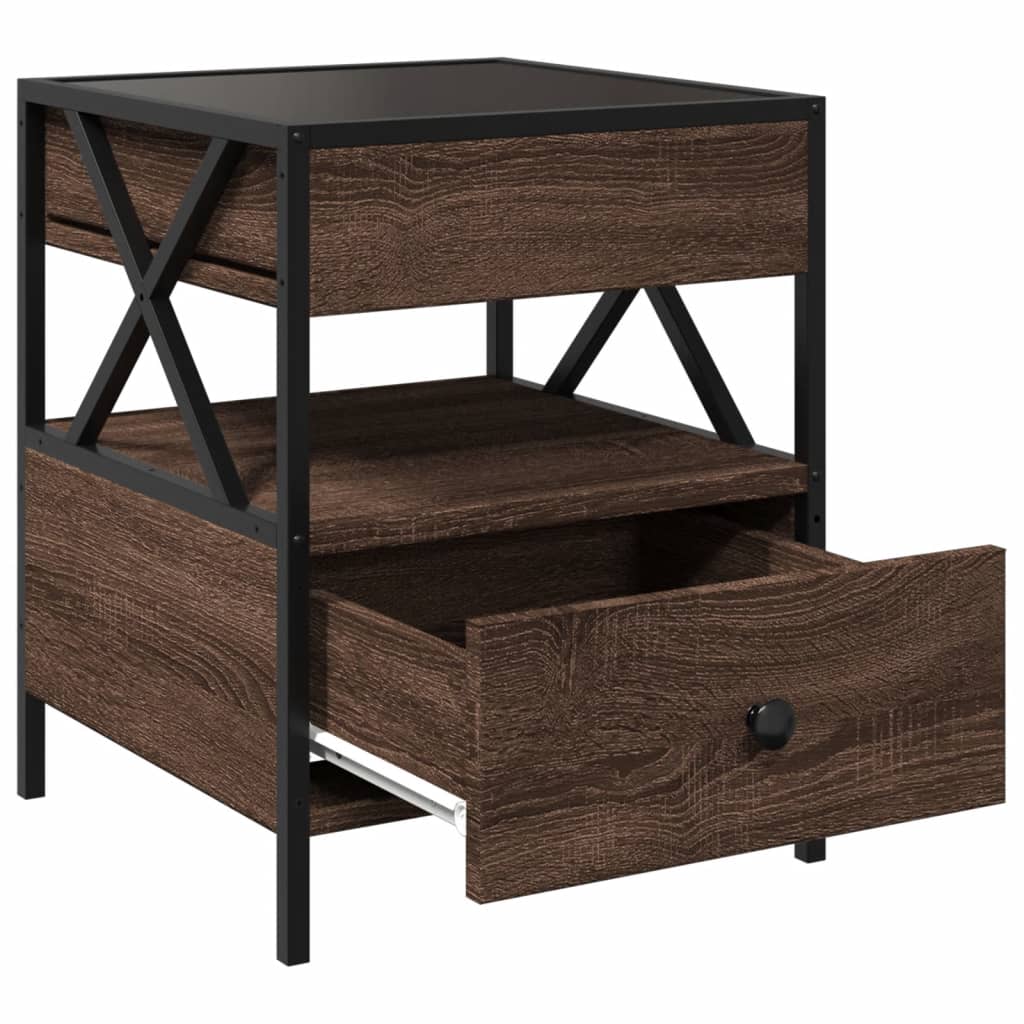 Bedside Table with Infinity LED Brown Oak 40x40x51 cm