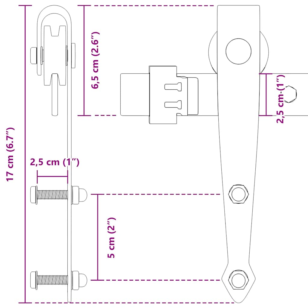 Sliding Cabinet Door Kit 213 cm Carbon Steel