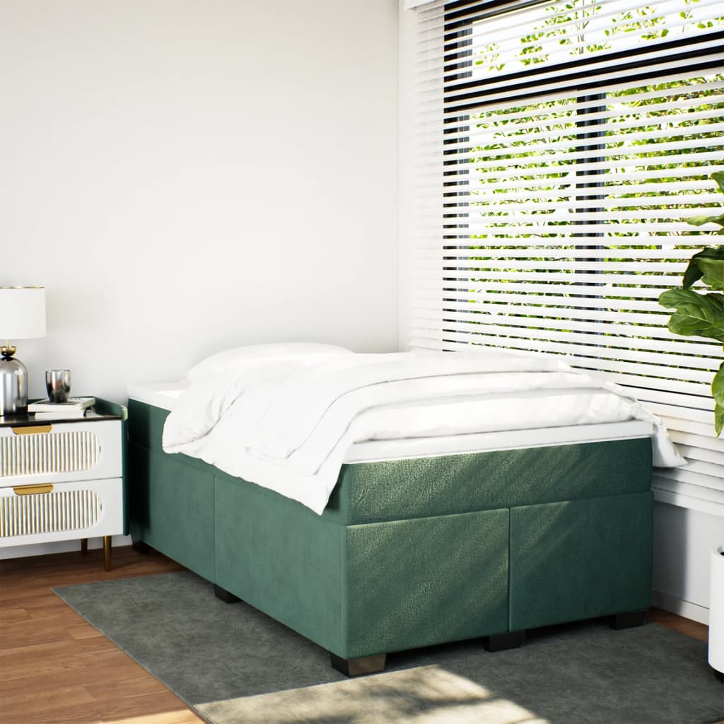 vidaXL Box Spring Bed with Mattress Dark Green 120x200 cm Velvet