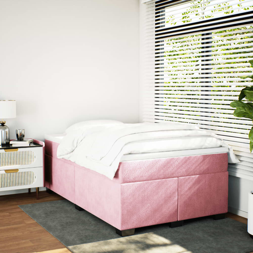 vidaXL Box Spring Bed with Mattress Pink 120x200 cm Velvet