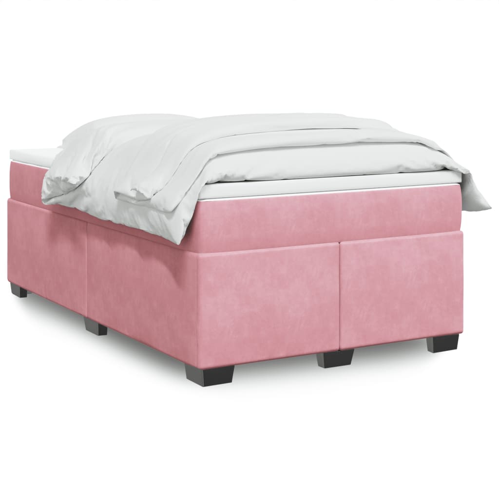 vidaXL Box Spring Bed with Mattress Pink 120x200 cm Velvet