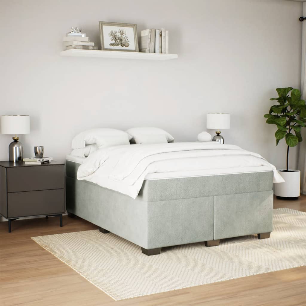 vidaXL Box Spring Bed with Mattress Light Grey 140x200 cm Velvet