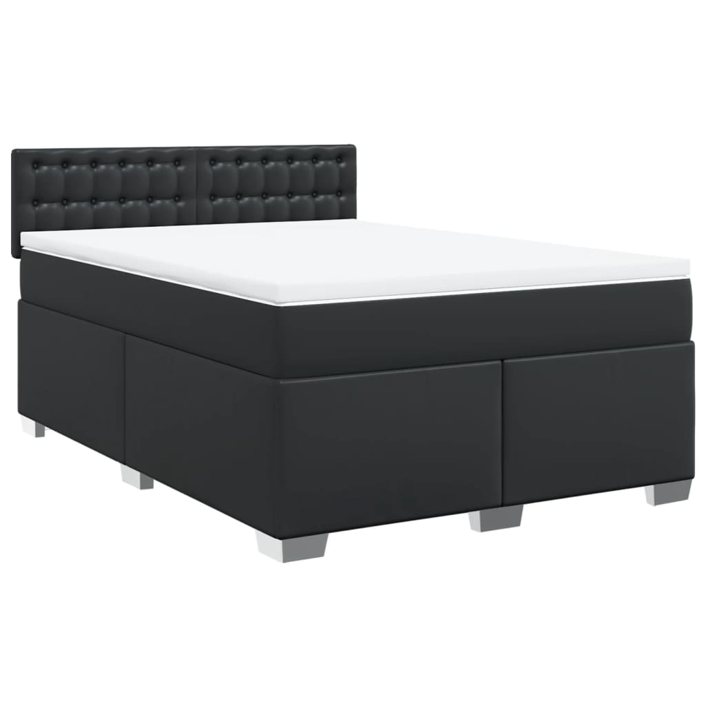 vidaXL Box Spring Bed with Mattress Black 140x200 cm Faux Leather