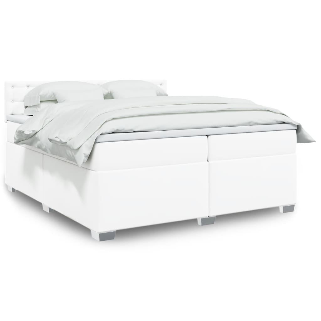 vidaXL Box Spring Bed with Mattress White 200x200 cm Faux Leather