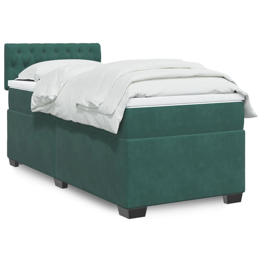 vidaXL Box Spring Bed with Mattress Dark Green 90x200 cm Velvet