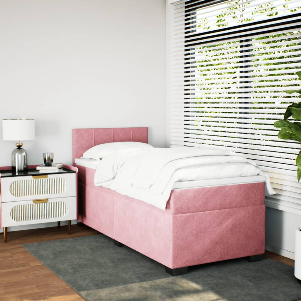 vidaXL Box Spring Bed with Mattress Pink 100x200 cm Velvet