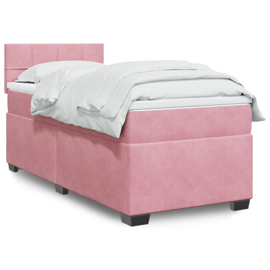 vidaXL Box Spring Bed with Mattress Pink 100x200 cm Velvet