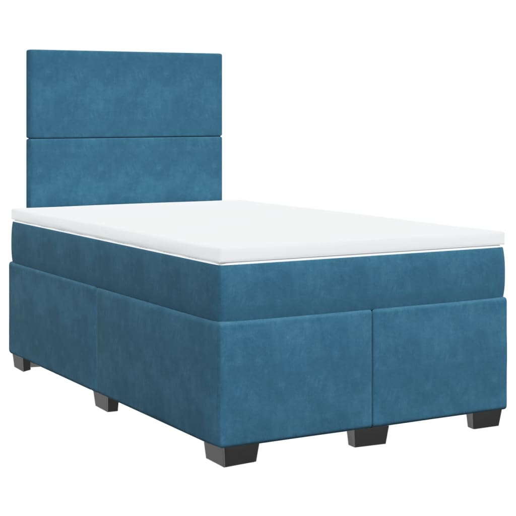 vidaXL Box Spring Bed with Mattress Blue 120x190 cm Small Double Velvet