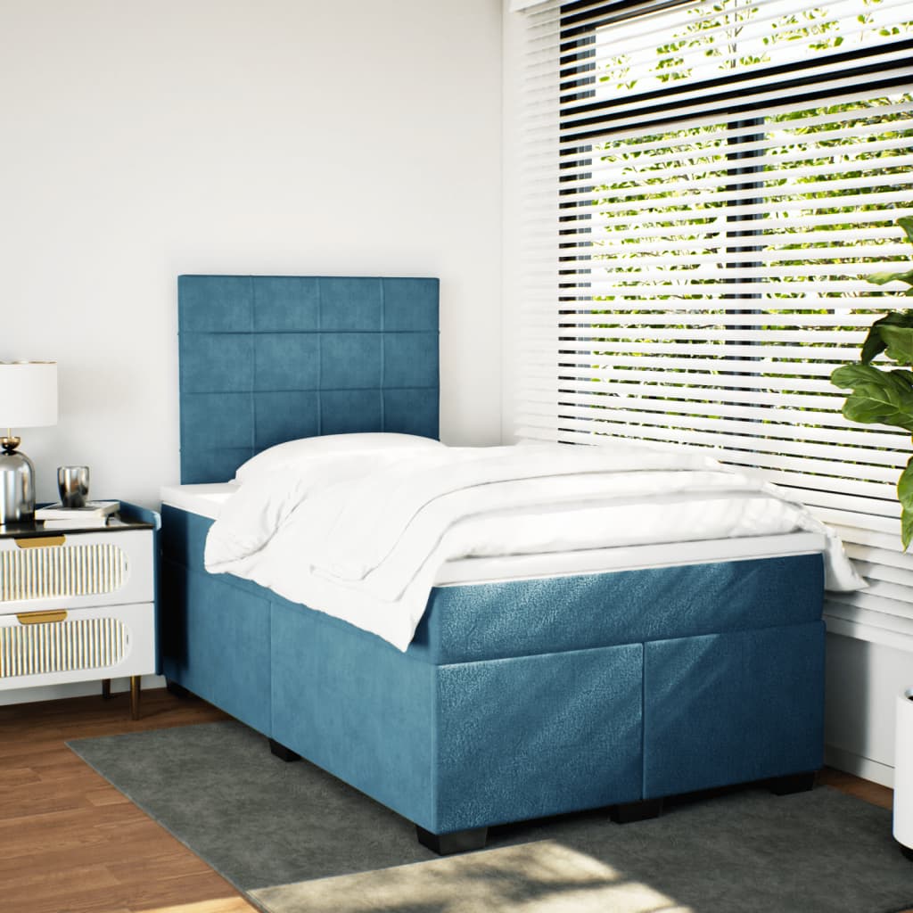 vidaXL Box Spring Bed with Mattress Blue 120x200 cm Velvet