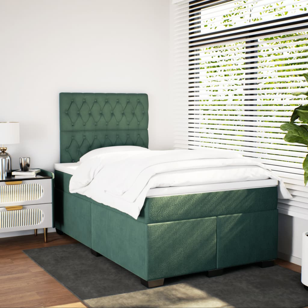 vidaXL Box Spring Bed with Mattress Dark Green 120x200 cm Velvet