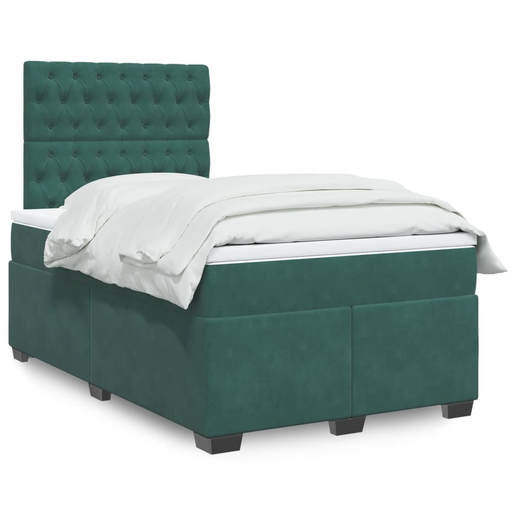 vidaXL Box Spring Bed with Mattress Dark Green 120x200 cm Velvet