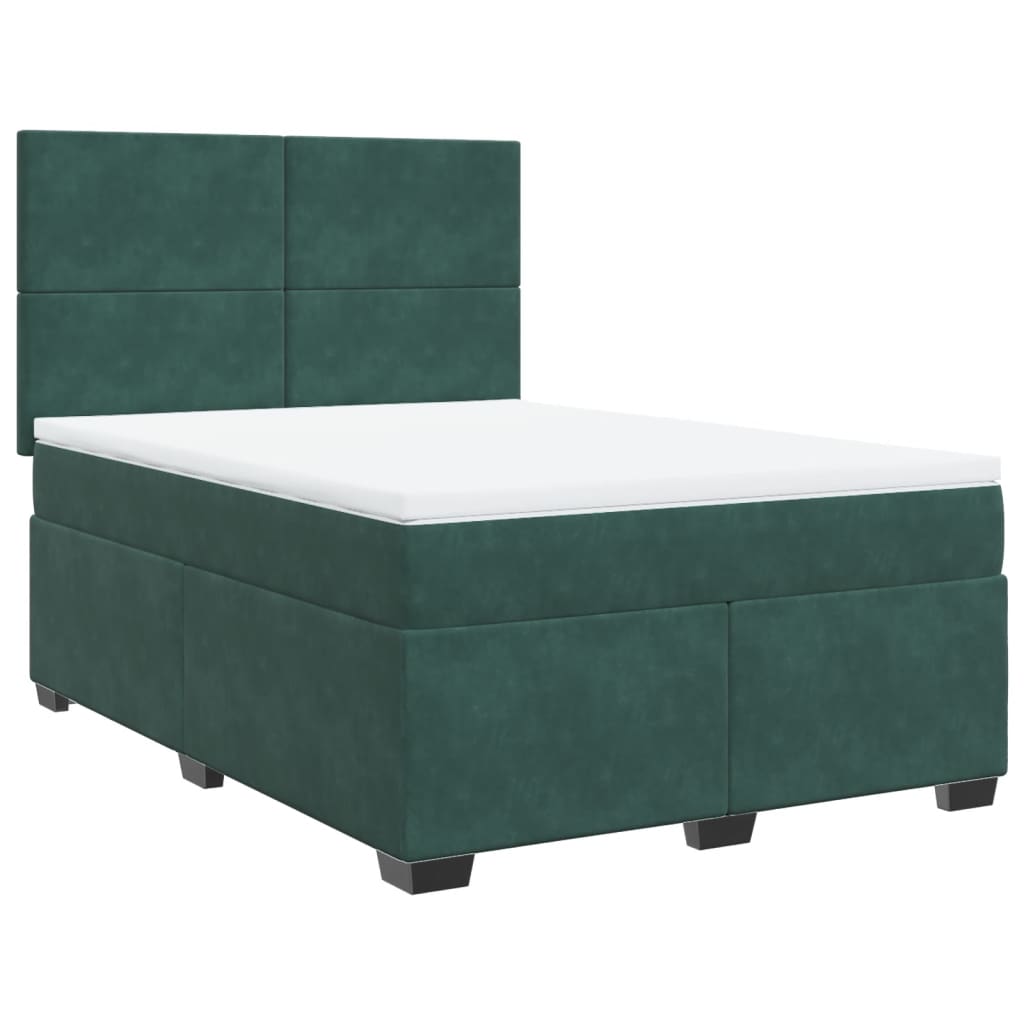 vidaXL Box Spring Bed with Mattress Dark Green 140x190 cm Velvet