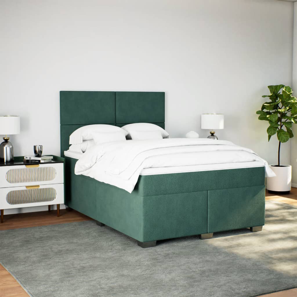 vidaXL Box Spring Bed with Mattress Dark Green 140x190 cm Velvet