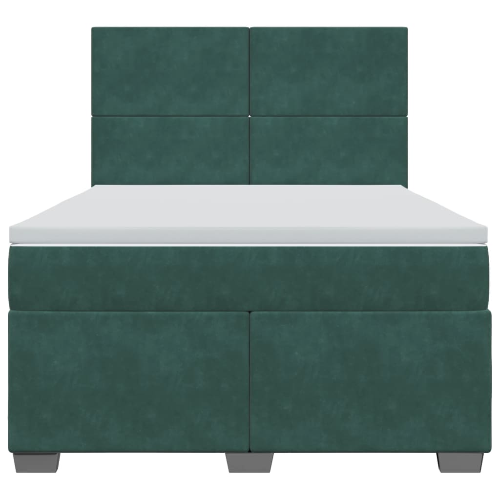 vidaXL Box Spring Bed with Mattress Dark Green 140x190 cm Velvet